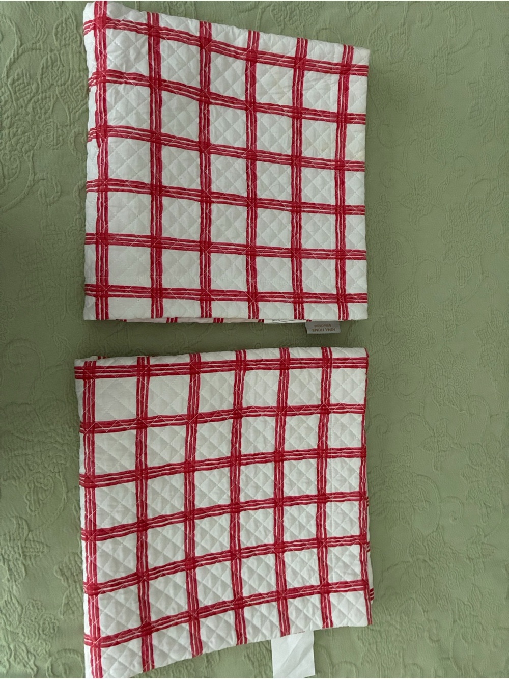 Nina Campbell Red & White Check Large Cotton Pillow Covers (2). NWOT